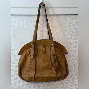 Gustto Vintage Large Brown Leather Slouchy Hobo Shoulder Bag